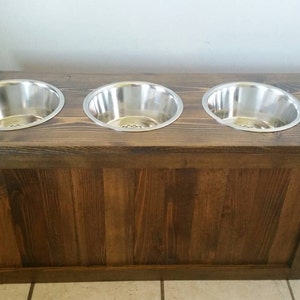 Raised dog feeder with storage, 3 bowl dog feeder, pet feeder, western feeder, elevated feeder, three bowl, dog feeder, large dogs image 1