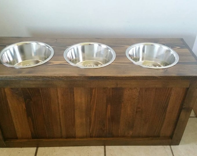 Small Raised Dog Feeder With Storage, 3 Bowl Dog Feeder, Pet Feeder