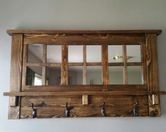 coat rack, mirrored coat rack, Rustic coat rack, Entry way coat rack, wooden coat rack, coat rack with window grades