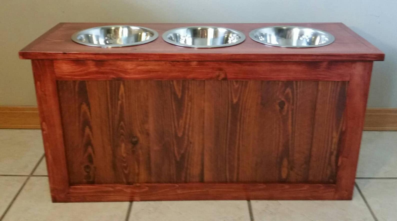 Raised Dog Feeder With Storage 3 Bowl Dog Feeder Pet Feeder Etsy