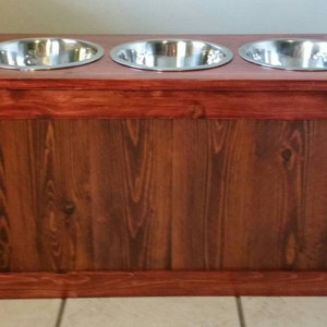 Raised dog feeder with storage, 3 bowl dog feeder, pet feeder, western feeder, elevated feeder, three bowl, dog feeder, large dogs image 3