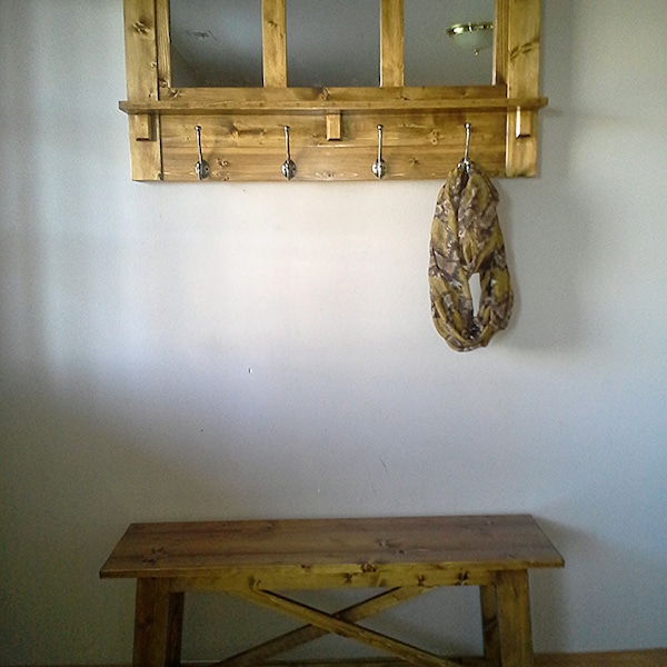 Rustic entryway set, Entryway decor set, coat rack and mirror, rustic bench combo, rustic furniture set