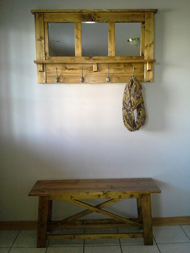 Rustic Entryway Set Entryway Decor Set Coat Rack And Mirror Etsy