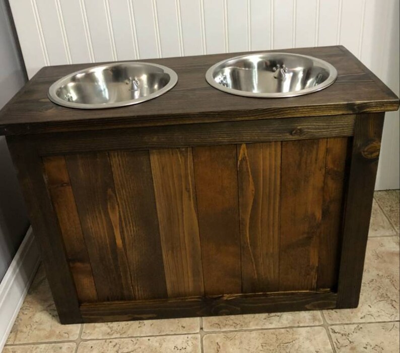 Dog feeder with storage dog feeder elevated feeder dog bowls pet bowls reclaimed feeder western dog feeder pet feeder
