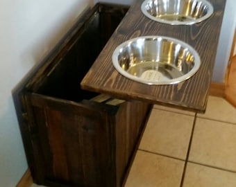 Raised dog feeder with storage, Great Dane dog feeder, XL dog feeder, Rustic dog feeder, western dog feeder, Elevated dog feeder