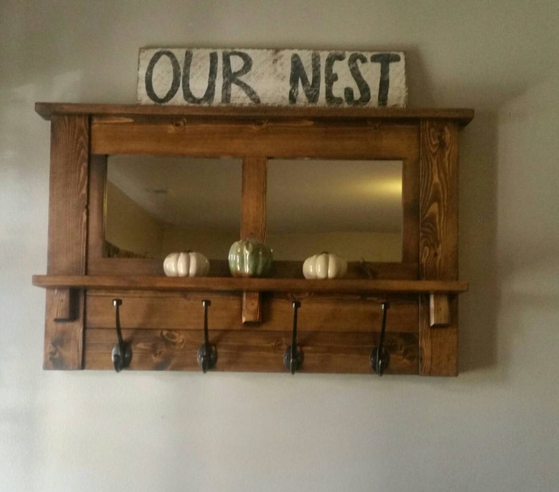 Coat Rack Wall Mirrored Rustic Wooden Entryway