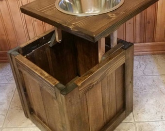 Raised dog feeder with storage, 1 bowl feeder, pet feeder, dog bowl stand, elevated feeder,one bowl dog feeder, rustic dog.