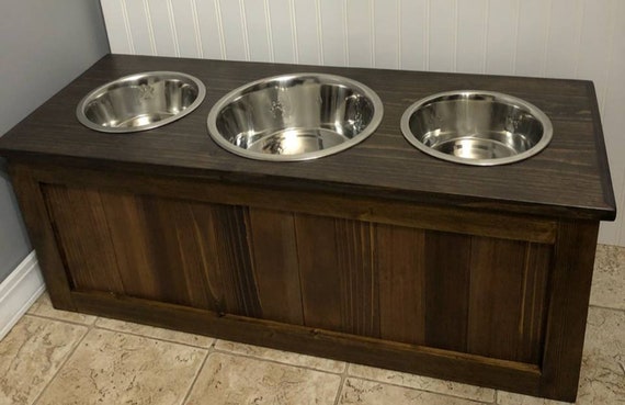 Dog Bowl Stand With Storage Perfect for Two Large Dogs. Rustic 