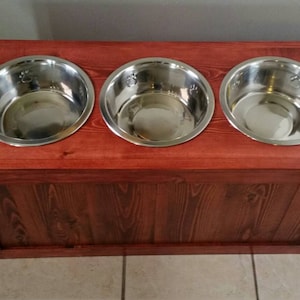 Raised dog feeder with storage, 3 bowl dog feeder, pet feeder, western feeder, elevated feeder, three bowl, dog feeder, large dogs image 4