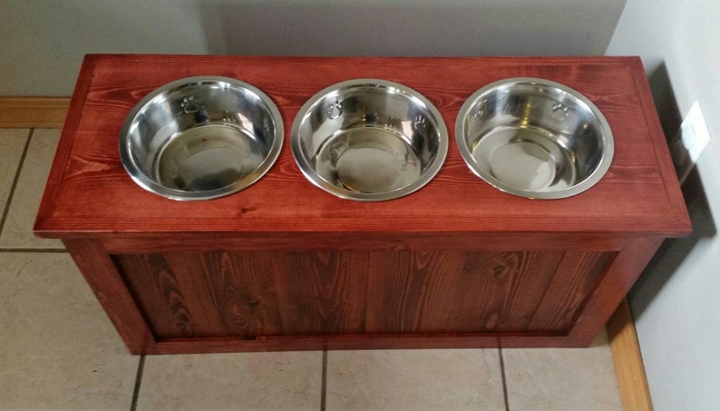 Raised dog feeder with storage, 3 bowl dog feeder, pet feeder, western feeder, elevated feeder, three bowl, dog feeder, large dogs image 4