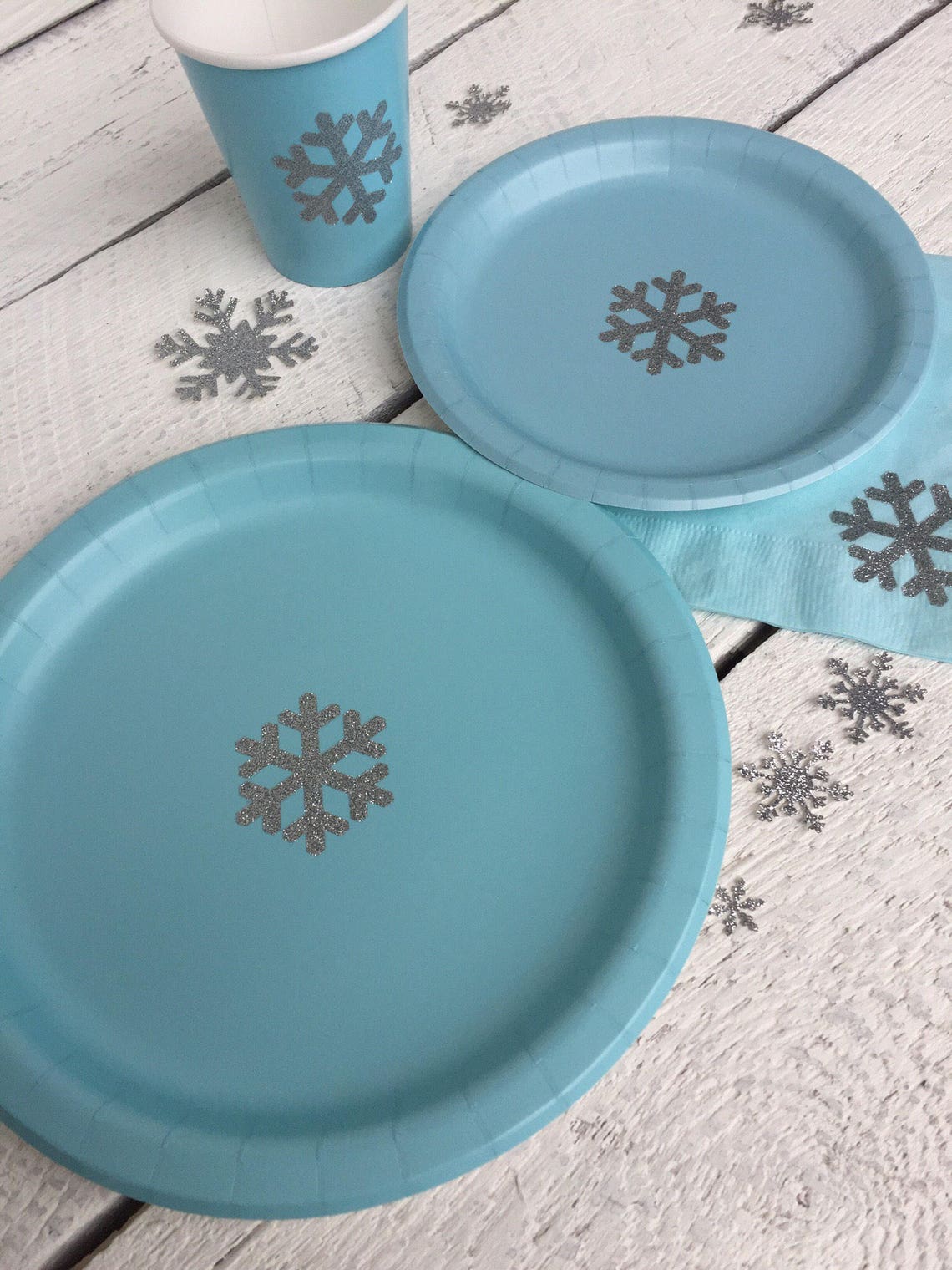 Pastel Blue and Silver Snowflake Cups Plates and Napkins Etsy