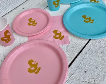 Waddle It Be? Duck Gender Reveal Party Cups, Plates, and Napkins, Pink or Blue Gender Reveal