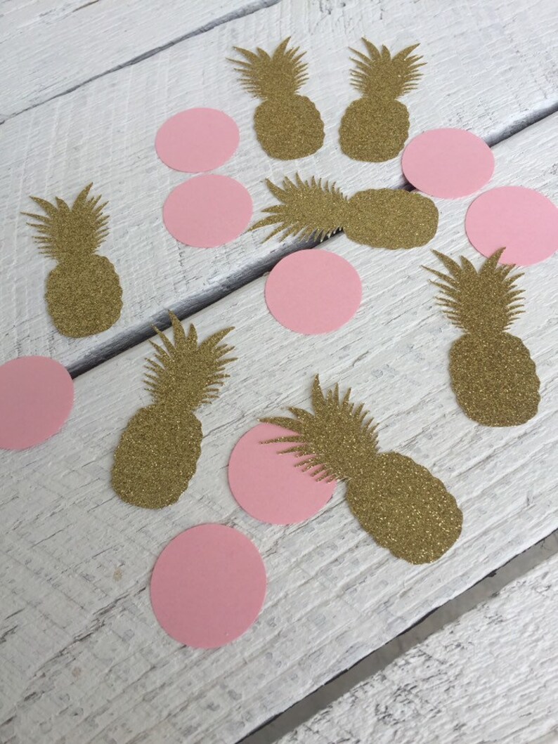 Pink and Gold Pineapple Confetti, 50 pieces, Pineapple Birthday Party image 2