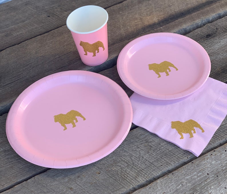English Bulldog Cups Plates and Napkins Dog Birthday Party Dog Themed Birthday Dog Pawty