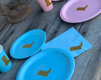 Cowboy or Cowgirl Gender Reveal Party or Baby Shower Cups, Plates, and Napkins, Baby Shower Supplies, Its a Boy, Its a Girl,