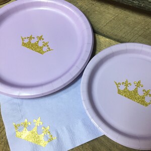 Lavender and Gold Glitter Crown Party Cups, Plates, and Napkins, Princess Party,Princess Baby Shower, Princess Birthday image 3