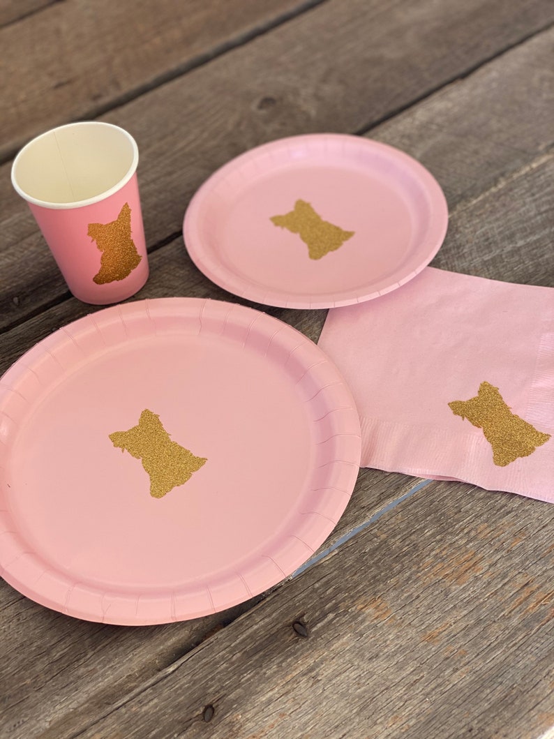 Yorkie Cups Plates and Napkins Dog Birthday Party Dog Themed Birthday Dog Pawty