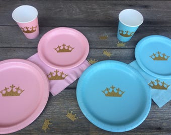 Gender Reveal Prince or Princess Party or Baby Shower Cups, Plates, and Napkins, Boy or Girl Party, Baby Shower Supplies, Its a Boy, Gender