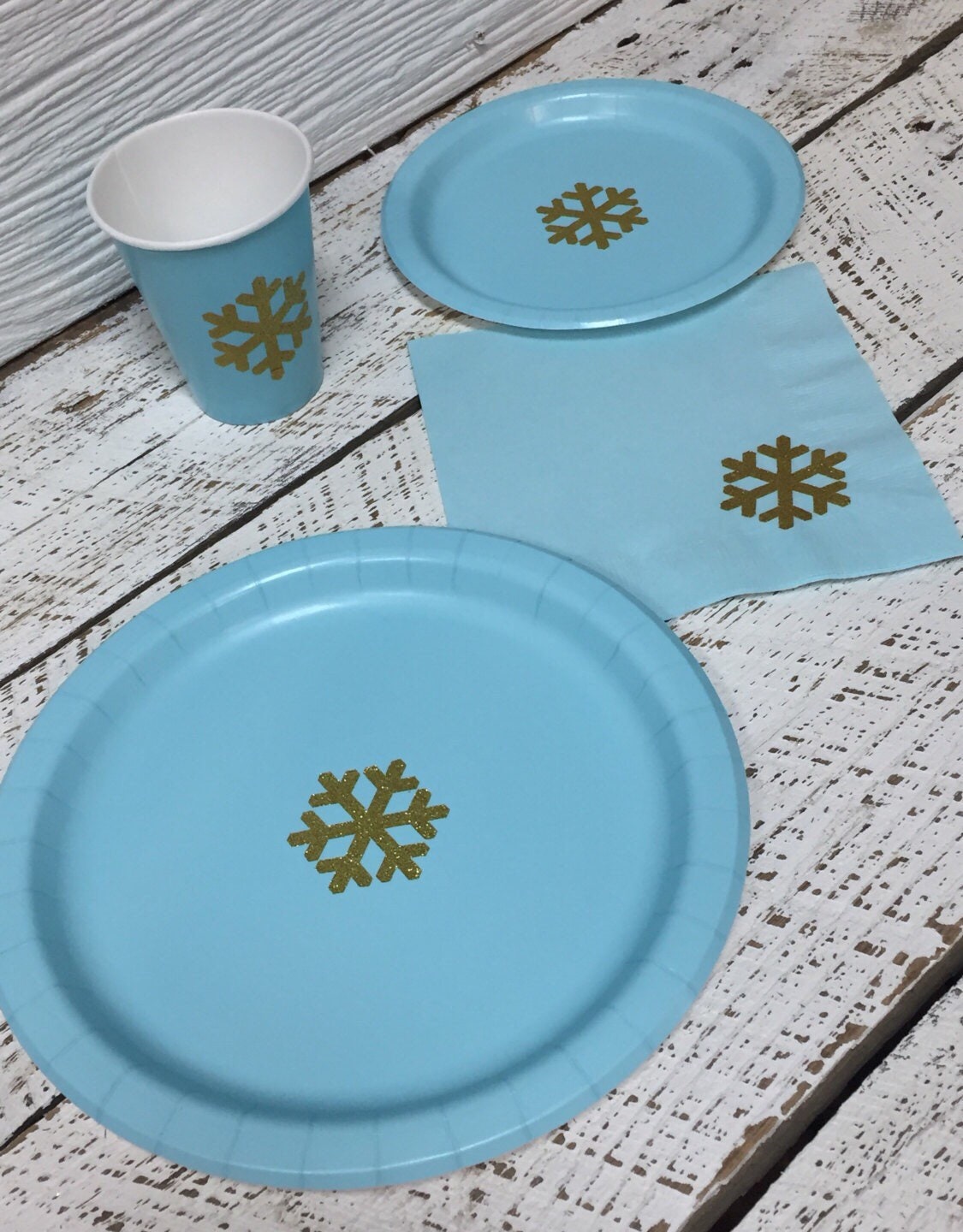 Pastel Blue and Gold Glitter Snowflake Party Cups and Napkins Pink and Gold Winter Wonderland Party Its a Girl Baby Shower S