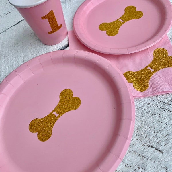 Man's Best Friend is Turning ONE! Bone Cups, Plates and Napkins, Dog Birthday Party, Dog Themed Birthday, Dog Pawty