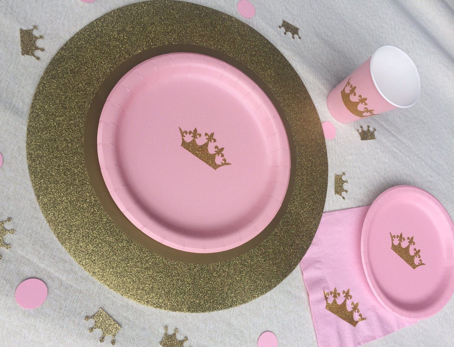 Princess Crown Pink and Gold Glitter Party Cups Plates and Napkins Princess Birthday Party Pink and Gold Birthday Princess Baby Shower Etsy UK