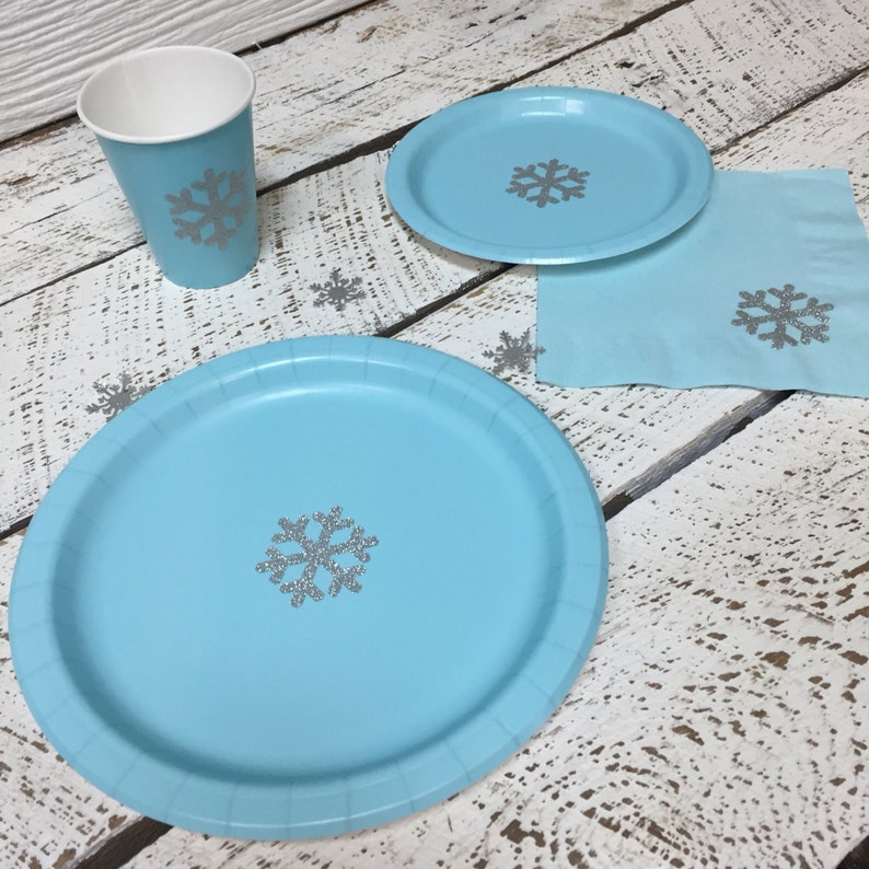 Blue or Pink and Silver Snowflake Cups Plates and Napkins Etsy