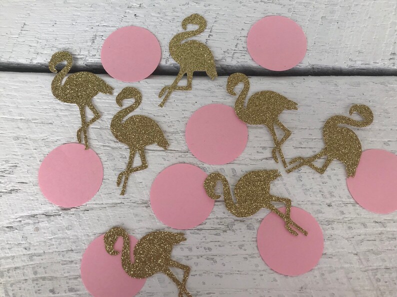 Pink and Gold Glitter Flamingo Confetti 50 Pieces Flamingo Etsy