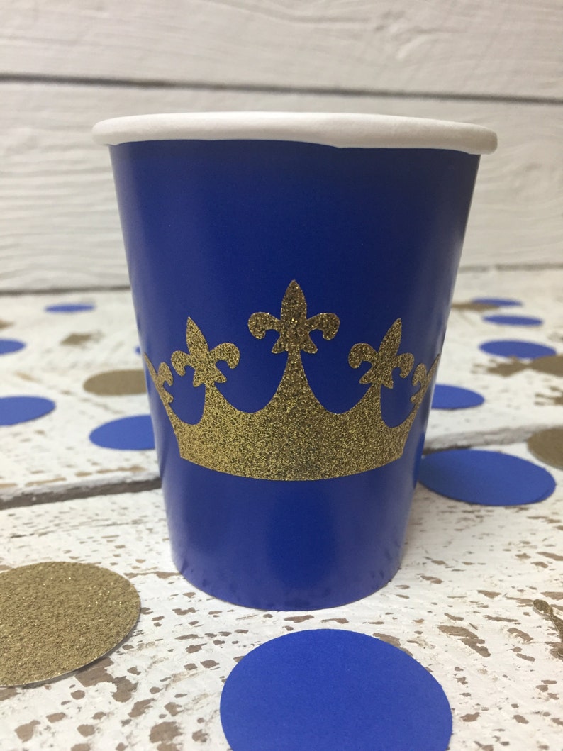 Royal Prince Blue and Gold Glitter Crown Party Cups Plates and Napkins ...