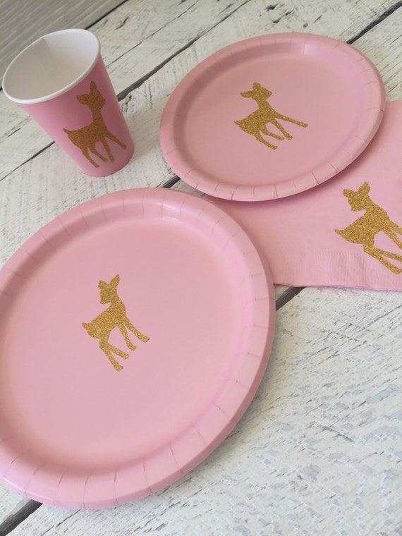 Fawn Deer Cups, Plates and Napkins, Brides table, Birthday Party, Baby Shower, Hunting Theme Baby Shower , Girls Hunting Themed Birthday