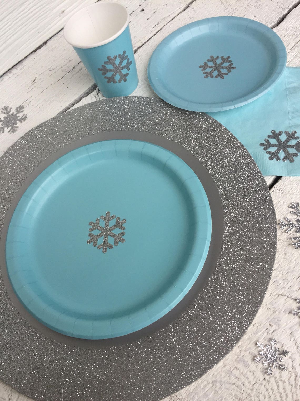 Pastel Blue and Silver Snowflake Cups Plates and Napkins Etsy