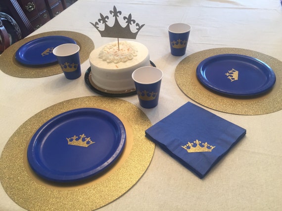 Royal Prince Blue and Gold Glitter Crown Party Cups Plates and - Etsy