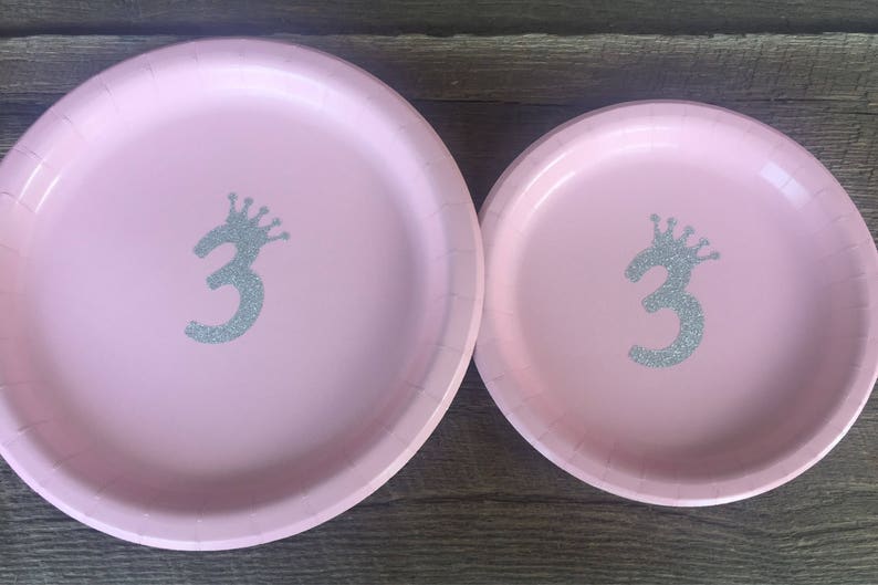 Third Birthday Pink and Silver Glitter 3 princess Cups, Plates, and Napkins, 3rd Birthday Party, Pink, Pink Silver Glitter Party Supplies image 4