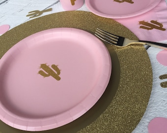 Cactus Party, Cactus Cups, Plates, Napkins, Cactus Gold Glitter, Cactus Baby Shower, Cactus Birthday Party, Pink and Gold Party