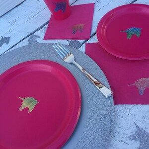 Unicorn Hot Pink and Rainbow Glitter Party Cups, Plates, and Napkins, Unicorn Party, Unicorn Birthday, Unicorns and Rainbows