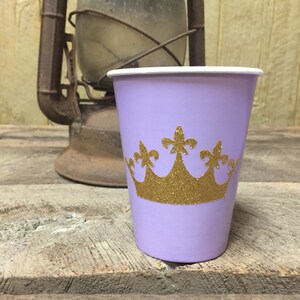 Lavender and Gold Glitter Crown Party Cups, Plates, and Napkins, Princess Party,Princess Baby Shower, Princess Birthday image 2