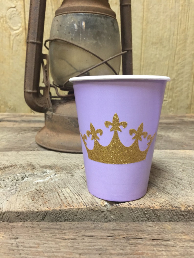 Lavender and Gold Glitter Crown Party Cups, Plates, and Napkins, Princess Party,Princess Baby Shower, Princess Birthday image 2