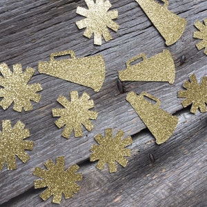 Gold Glitter Cheer Confetti, 50 pieces, Cheer Party, Cheerleader, Pom Poms and Megaphones