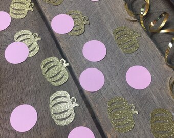 Pumpkin Confetti, Pink and Gold Glitter Pumpkins, Little Pumpkin Party, Table Scatter, Pink and Gold Party Decor
