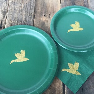 Hunter Green and Gold Duck Cups, Plates and Napkins, Grooms table, Birthday Party, Batchelor Party, Hunting Theme image 4