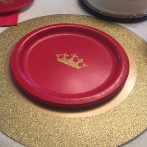 Princess or Prince Red and Gold Glitter Party Cups, Plates and Napkins, Prince Birthday Party, Red and Gold Birthday, Princess Baby Shower image 5