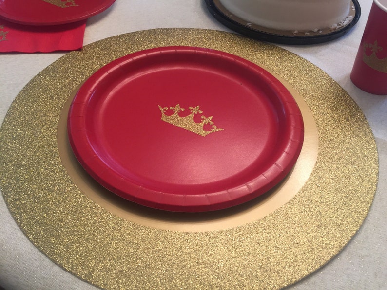 Princess or Prince Red and Gold Glitter Party Cups, Plates and Napkins, Prince Birthday Party, Red and Gold Birthday, Princess Baby Shower image 5