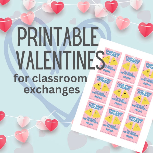 Printable Kids Classroom Valentines Pink - Chip Chip Hooray, I'm Glad We're Friends