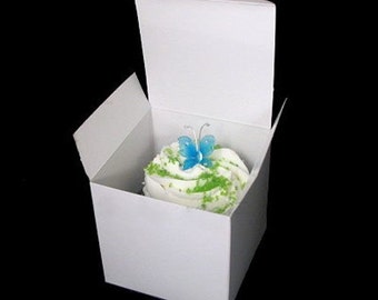 White Gloss Cupcake, Cookie, Candy Favor Box - 3x3x3"