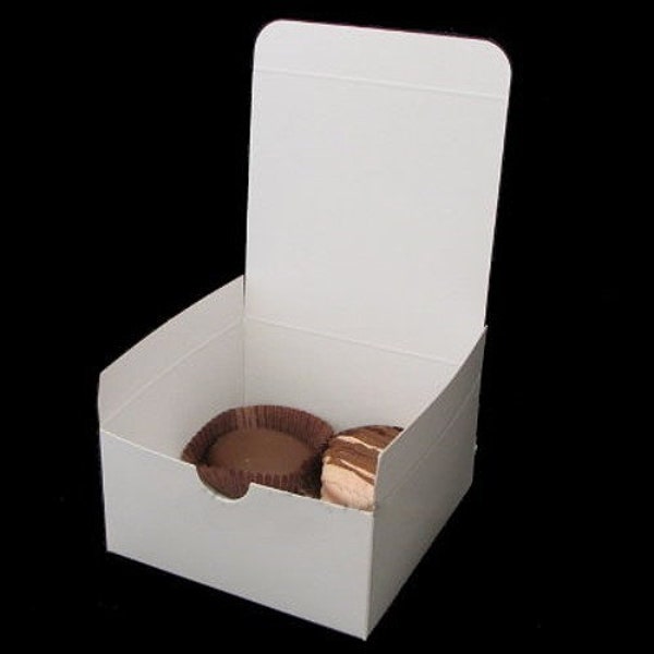 White Gloss Cookie, Candy or Cake Favor Treat Box - 4x4x2"