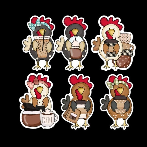 Coffee Chickens, Coffee Chicken Stickers, Chickens, Chicken Stickers, planner stickers, stickers for coffee lovers, scrapbooking stickers