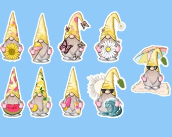 Beach Gnomes, Summer Gnome Stickers, Water Color Gnome, planner stickers, stickers for gnome lovers, scrapbooking stickers, Garden Gnomes