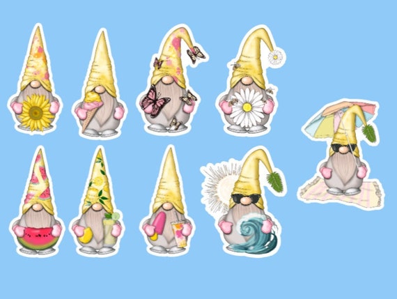 Beach Gnomes, Summer Gnome Stickers, Water Color Gnome, planner stickers, stickers for gnome lovers, scrapbooking stickers, Garden Gnomes