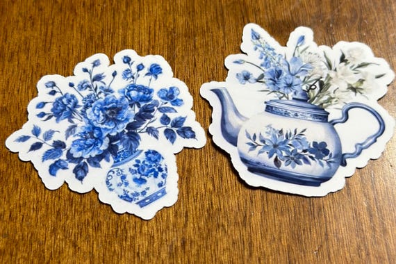 Blue Tolle de Joy Vase and Tea Kettle Sticker Set