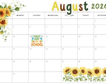 2026-2027 Academic School Calendar | Fully Editable calendar| August 2026-May 2027 School Calendar | Printable | Teacher Calendar