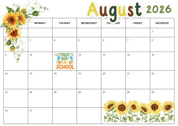 2026-2027 Academic School Calendar | Fully Editable calendar| August 2026-May 2027 School Calendar | Printable | Teacher Calendar